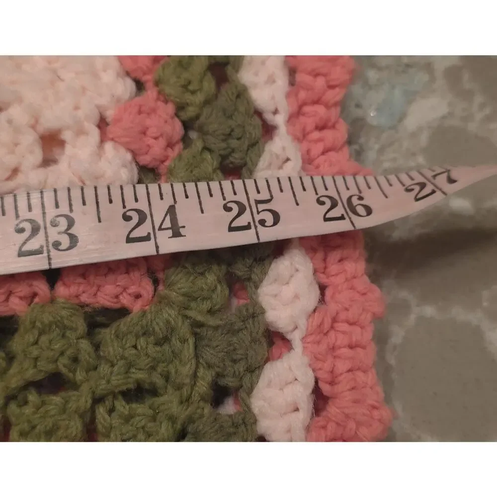 Vintage Crochet Granny Square Pink Green White Afghan Throw Blanket 78